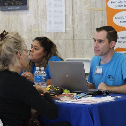 woolsey fire survivor talking with care coordinator Disaster Recovery Center