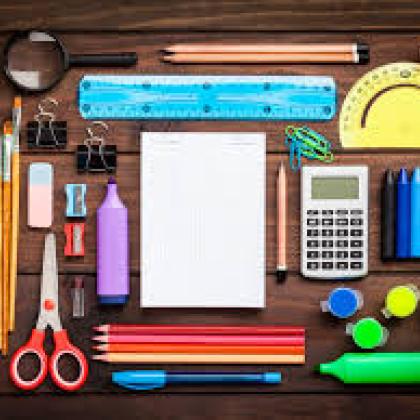 School supplies on table