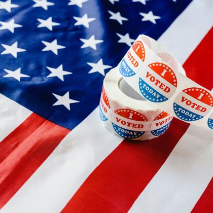 Voting Sticker and United States Flag