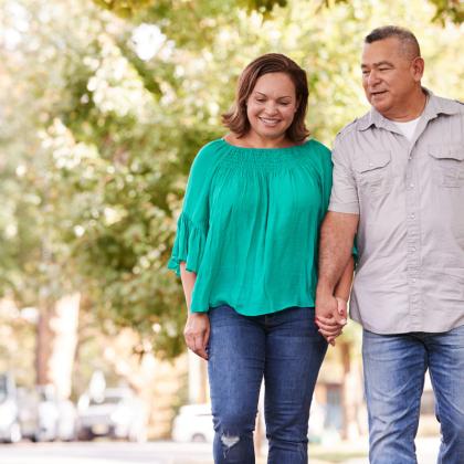 Two people walking together