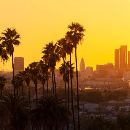 Evening golden hour of the los angeles skyline