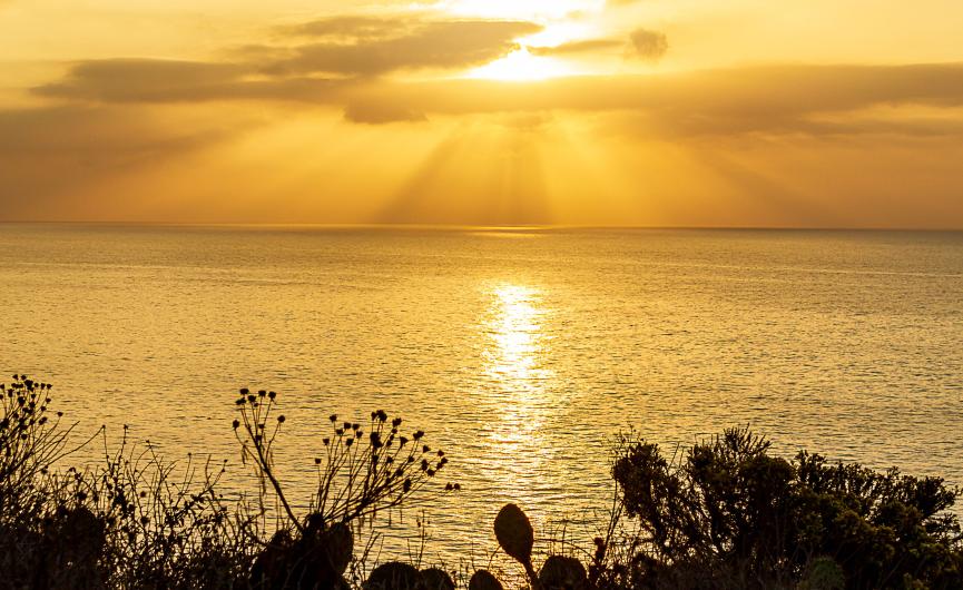 Sun setting over pacific ocean