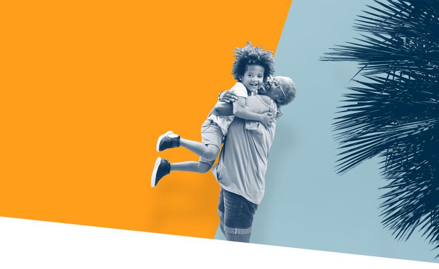 Kick It CA Banner Orange and Blue with Child and Grand Parent