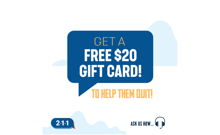 Image states Get a Free $20 Gift Card, To help them quit