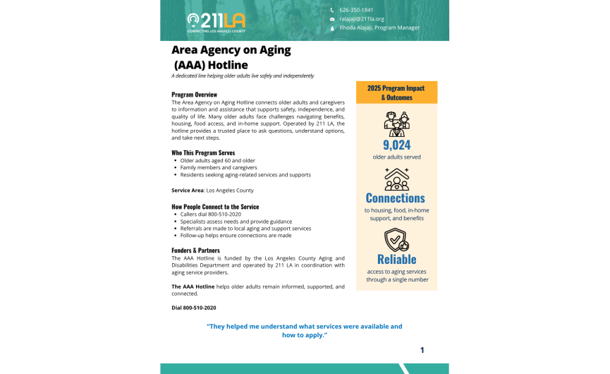 Area Agency On Aging (AAA) - One Pager