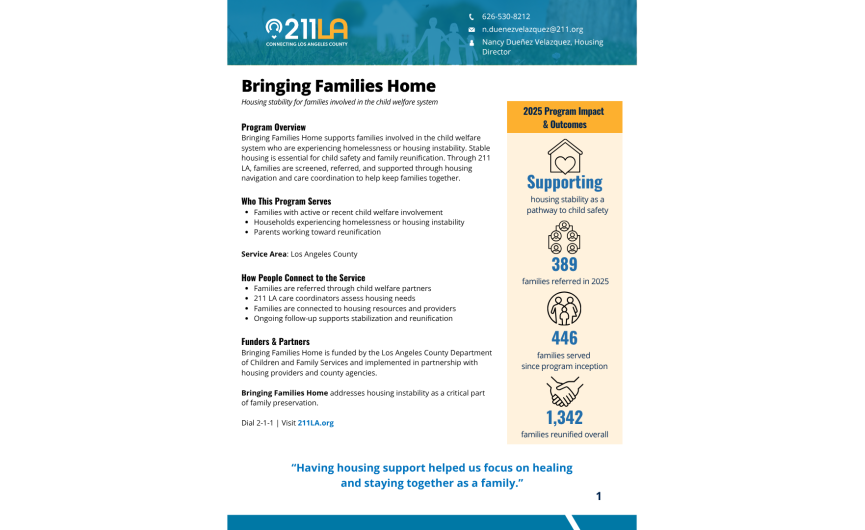 Bringing Families Home - One Pager