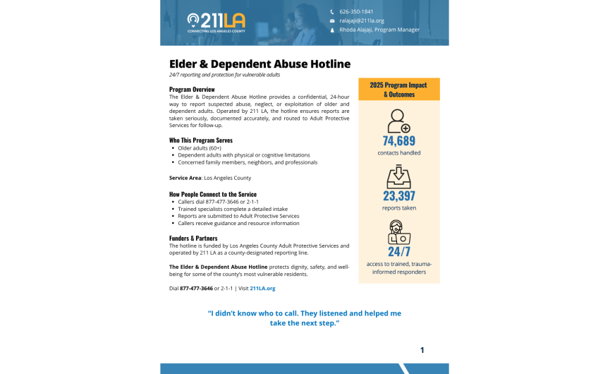 Elder and Dependent Abuse Hotline - One Pager