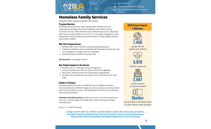 Homeless Family Services - One Pager