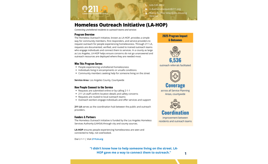 Homeless Outreach Initiative (LA-HOP) - One Pager