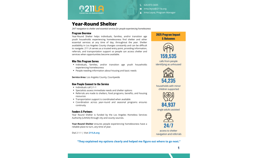 Year-Round Shelter - One Pager