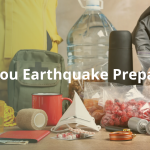 Are you earthquake prepared? (image includes canned food, water bottles, clothing, blanket and other disaster prepared items)