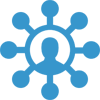 Blue icon of connected blue dots with person in center Guidance icon transparent for web.png