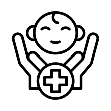 medical sign with hands holding baby icon