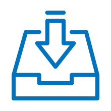 arrow pointed downwards to a filing tray