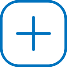 A blue line-art icon of a plus sign (+) enclosed within a rounded square border.
