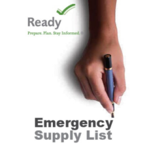 Emergency Supply List Cover with a hand graphic writing the title